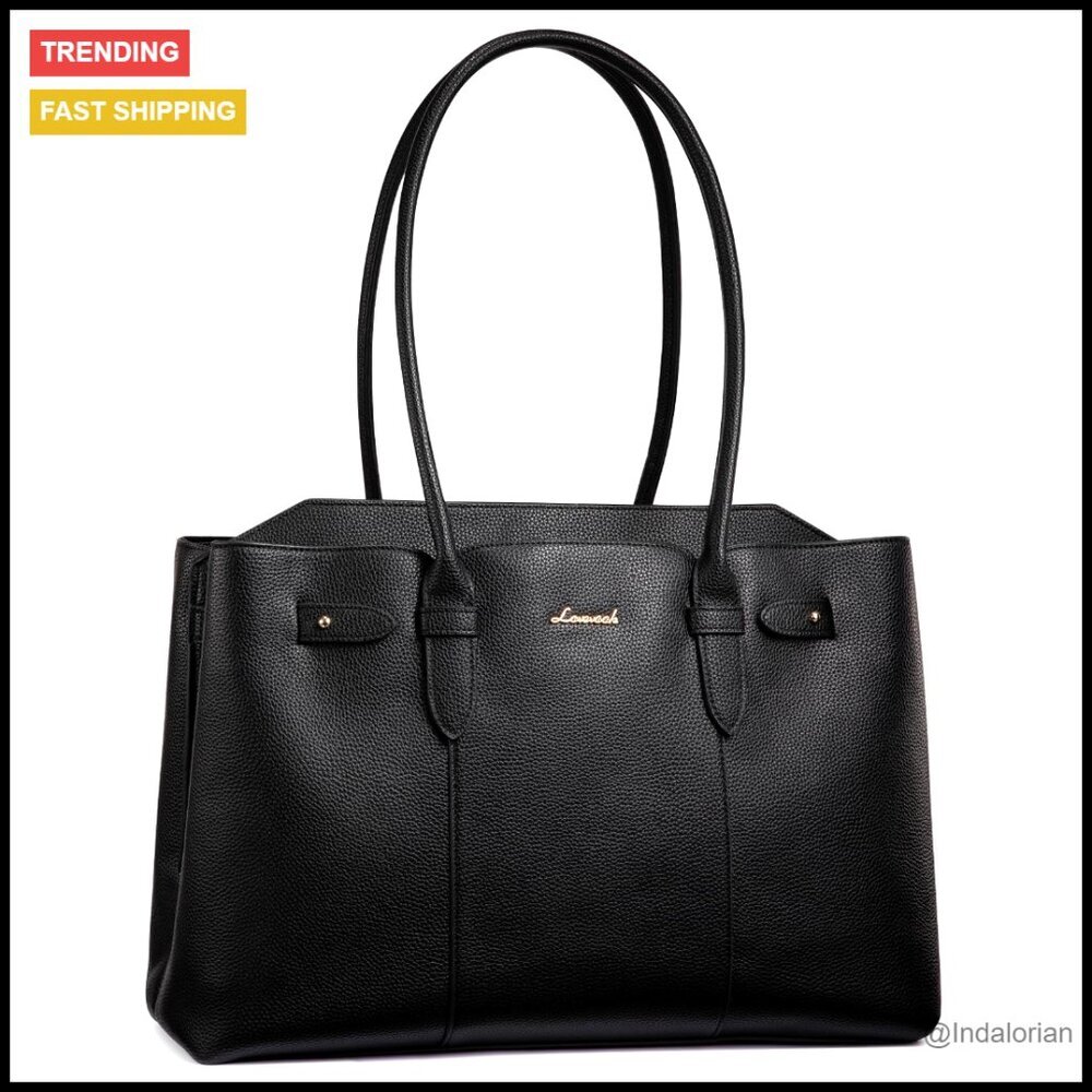 Elegant Pebble Grain Tote Bag Professional Work Purse with Dual Compartments